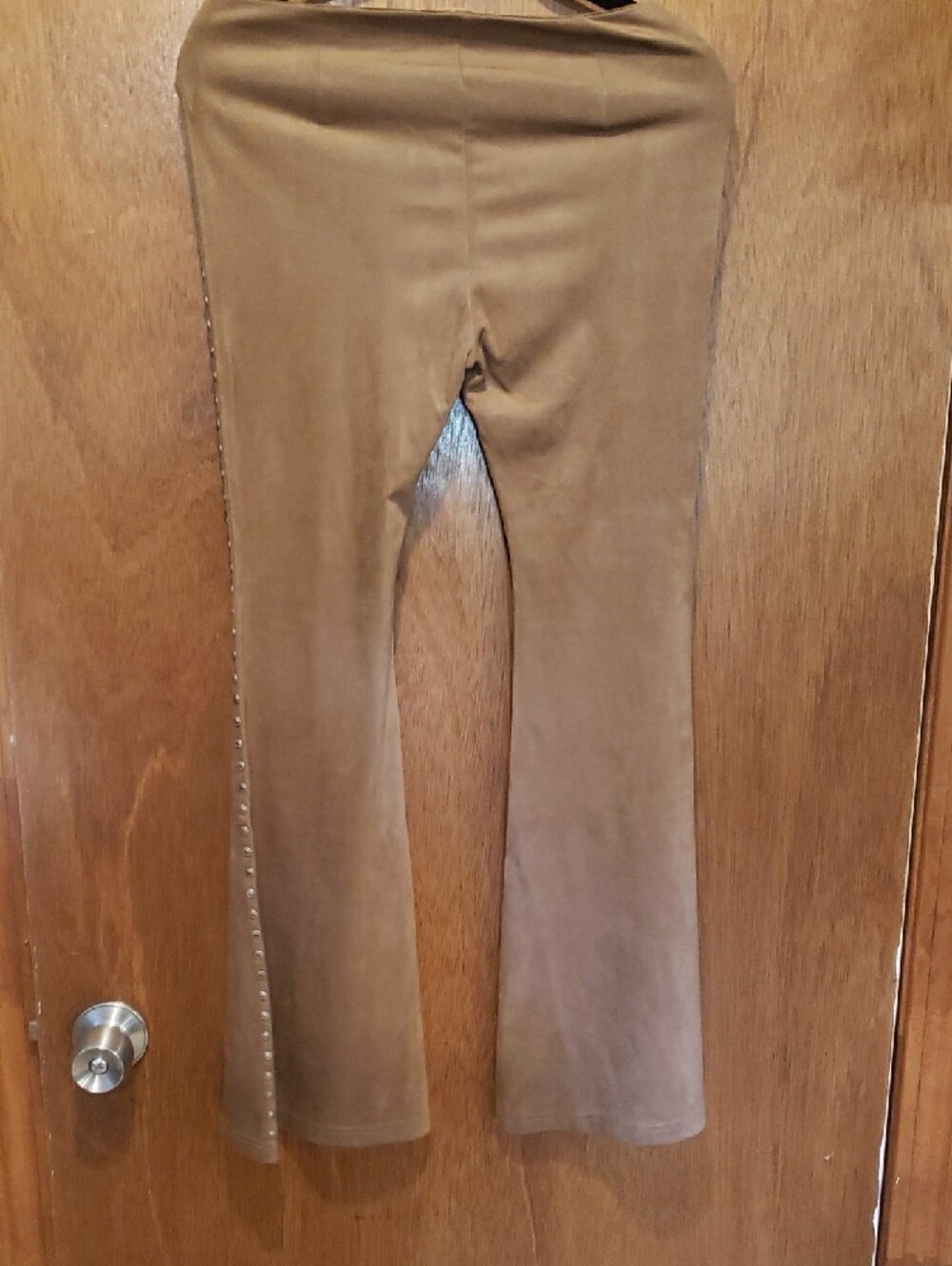 New Shyanne Brown Suede-Feel Flare Pants With Studs - Picture 5 of 7